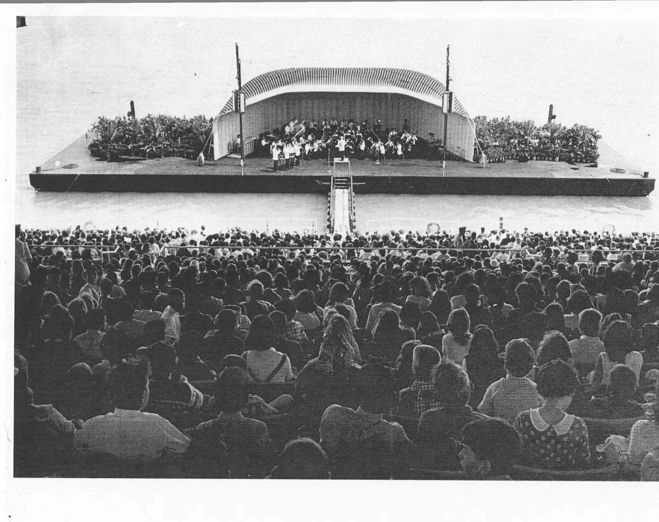 Orchestra on the floating stage with center walkway