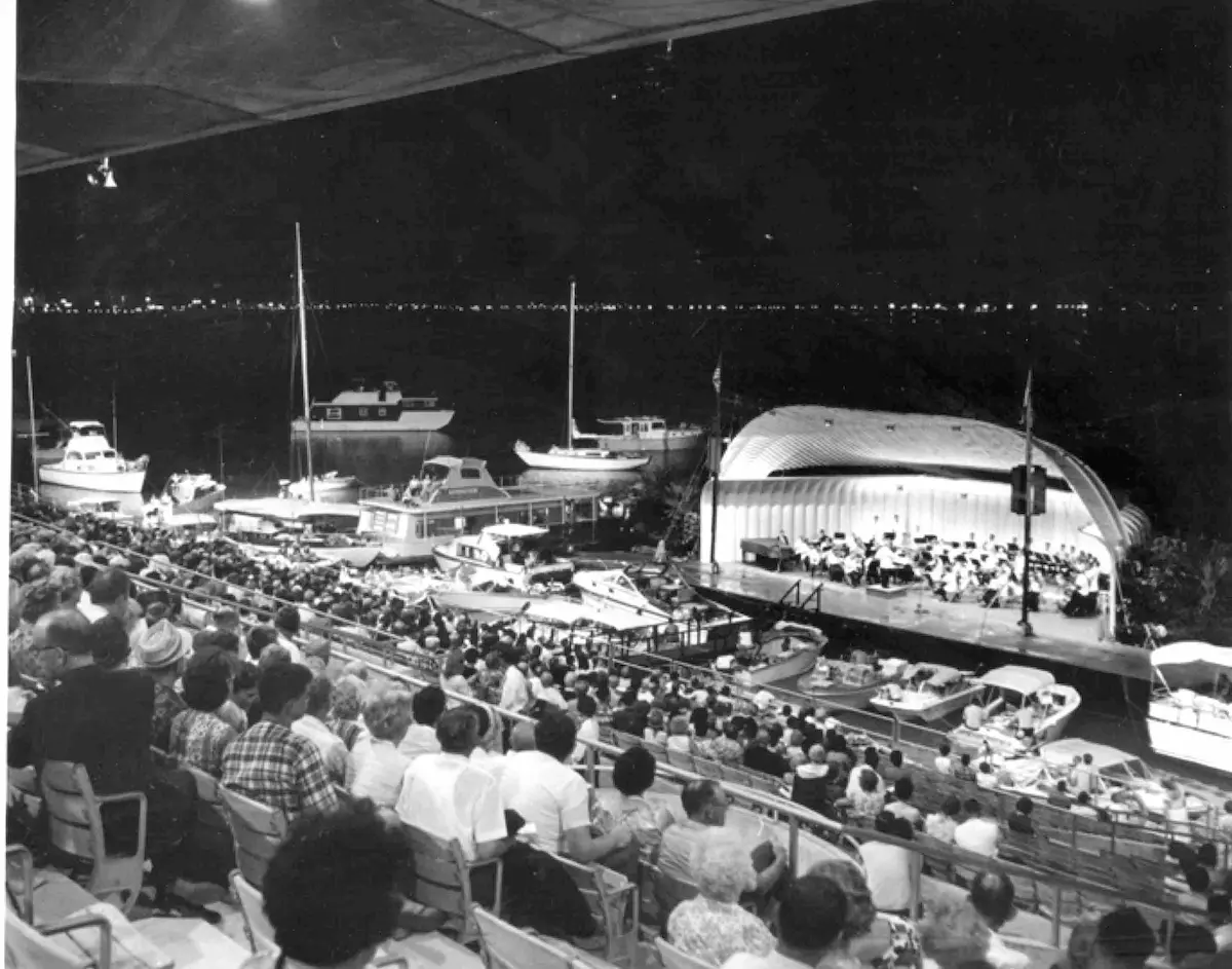 Floating stage concert at night, 1971